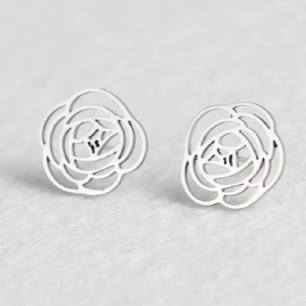 Minimalist Silver Rose Stud Earrings